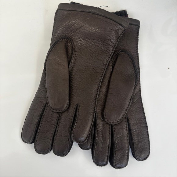 TED BAKER MEN'S 3-IN-1 KNITTED & LEATHER DARK BROWN GLOVES - Picture 4 of 6